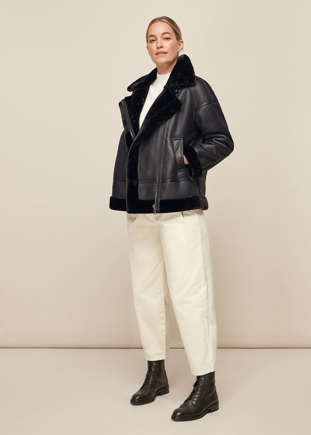 Whistles mix faux fur biker jacket cheap