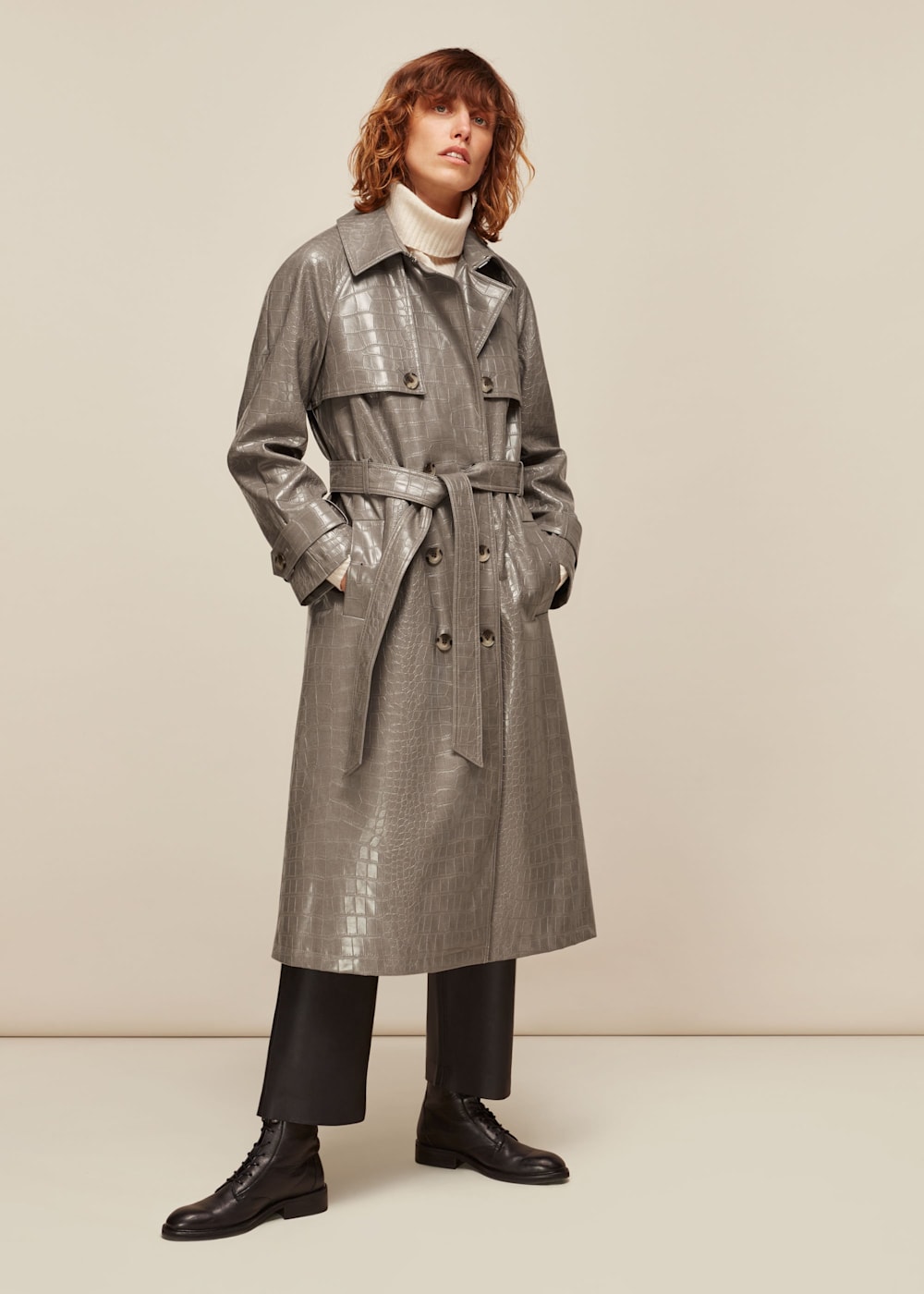 Grey Croc Belted Trench Coat | WHISTLES | Whistles US | Grey Croc Belted Trench Coat | WHISTLES | Whistles US |
