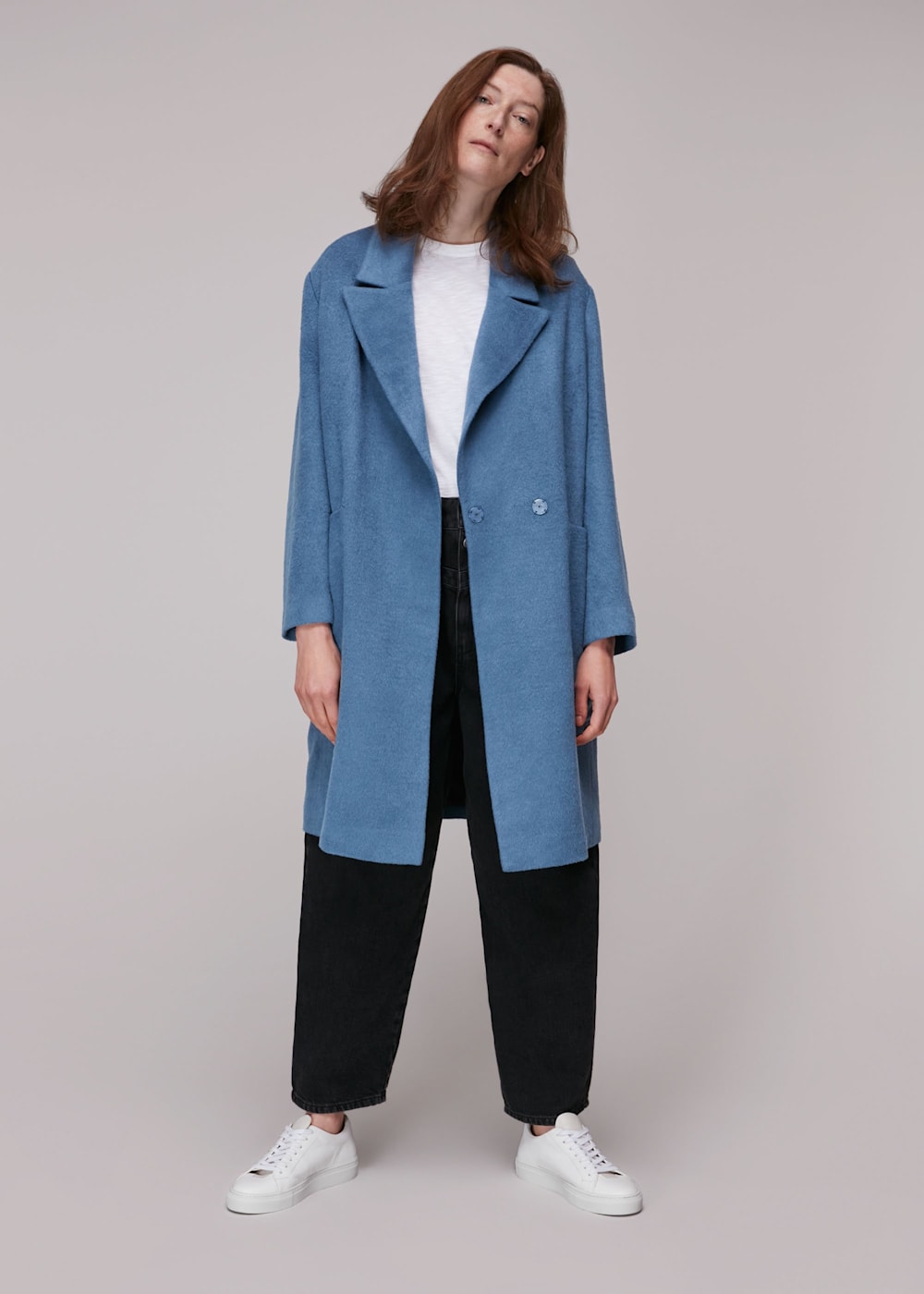Blue cocoon coat best sale