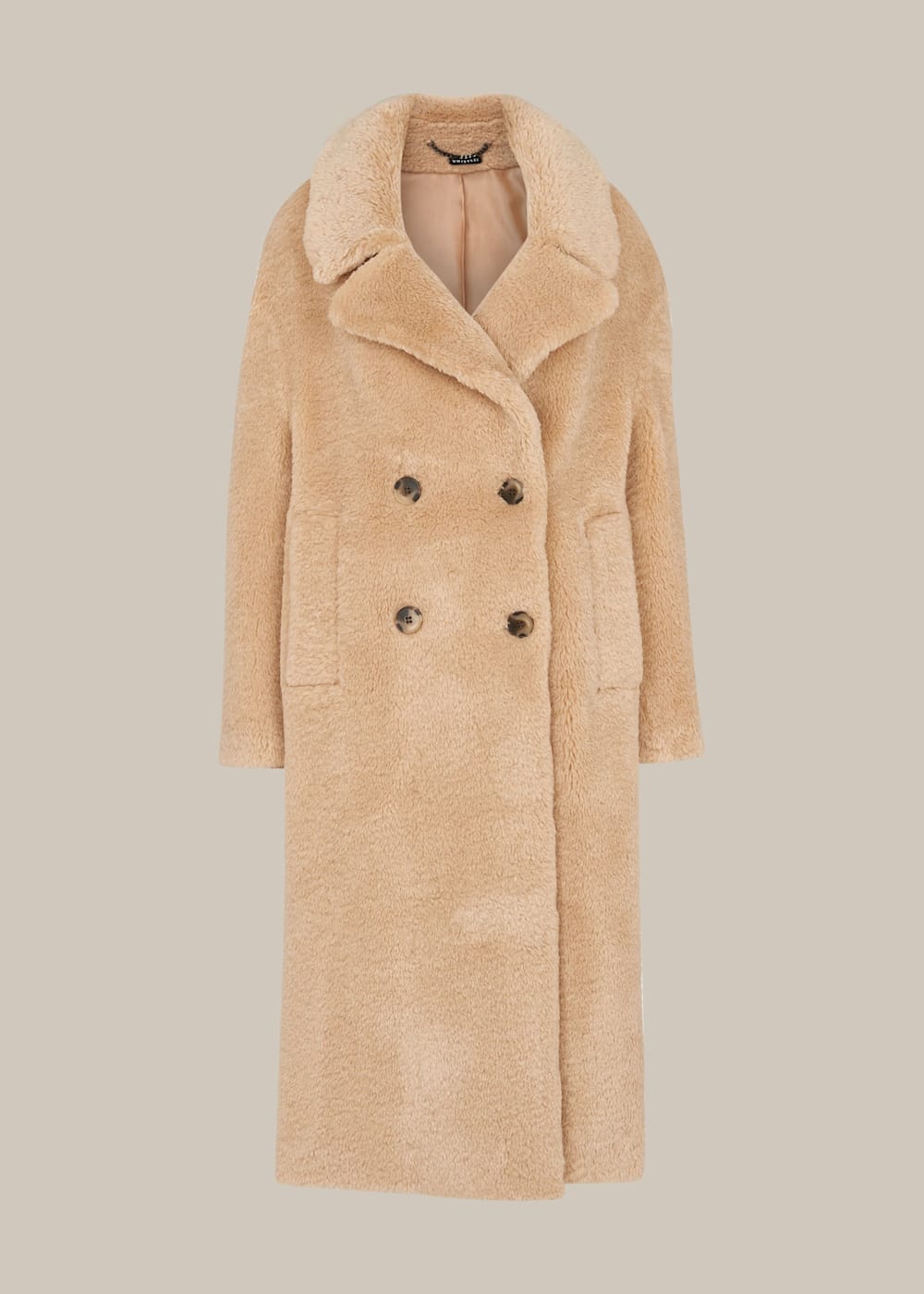 Neutral Teddy Double Breasted Coat WHISTLES Whistles US