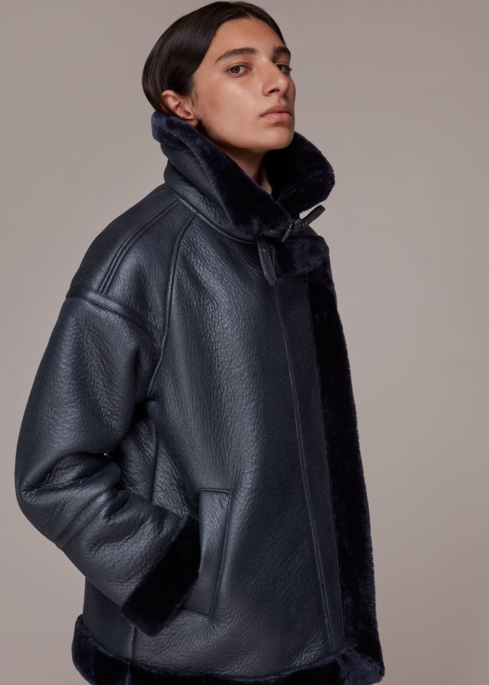 Black biker jacket faux fur store