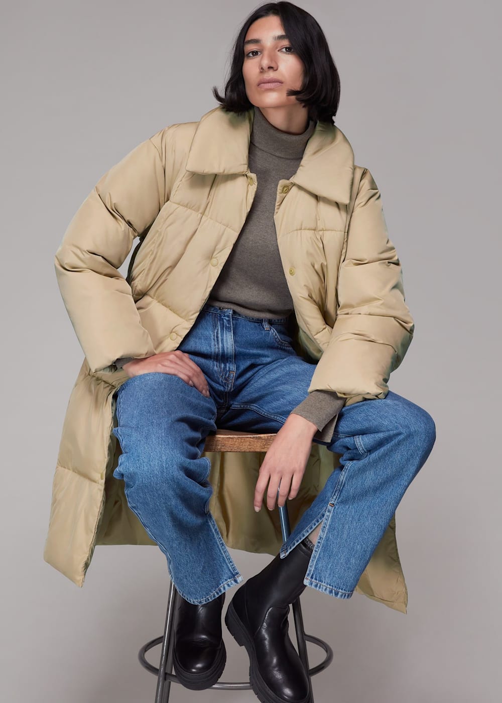 Camel puffer coat clearance