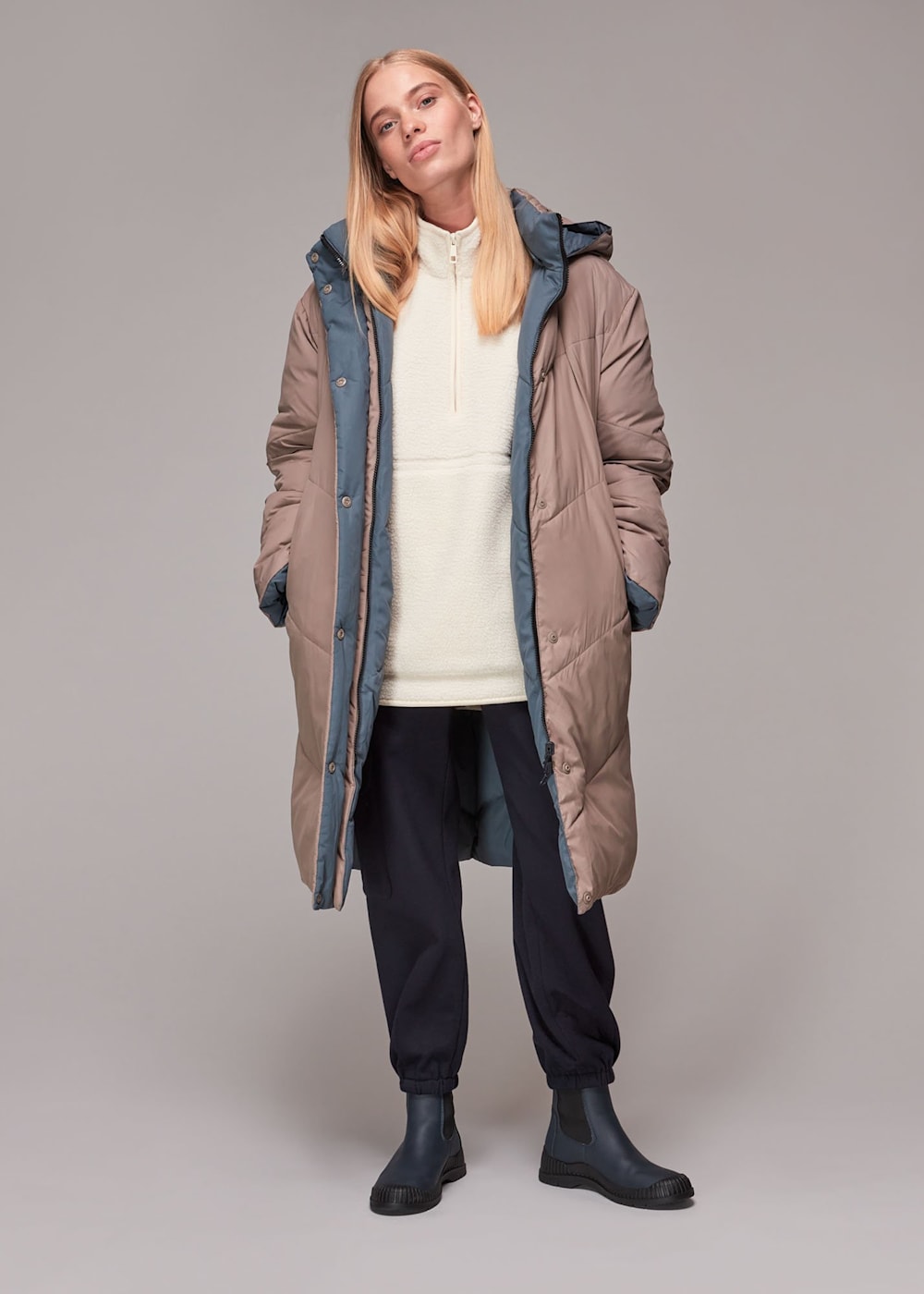 Taupe Tessa Reversible Hooded Puffer WHISTLES Whistles UK
