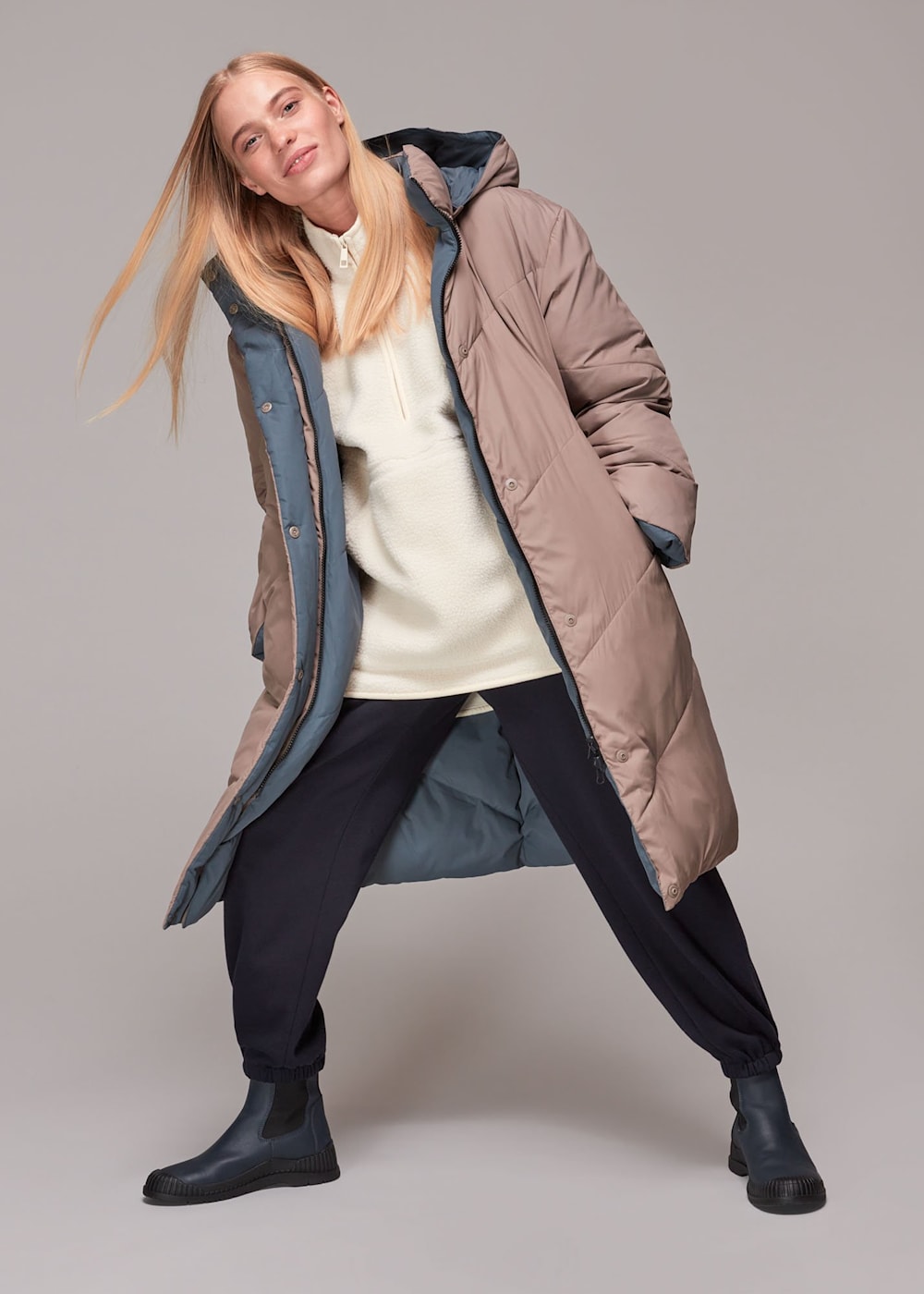 Taupe Tessa Reversible Hooded Puffer WHISTLES Whistles UK
