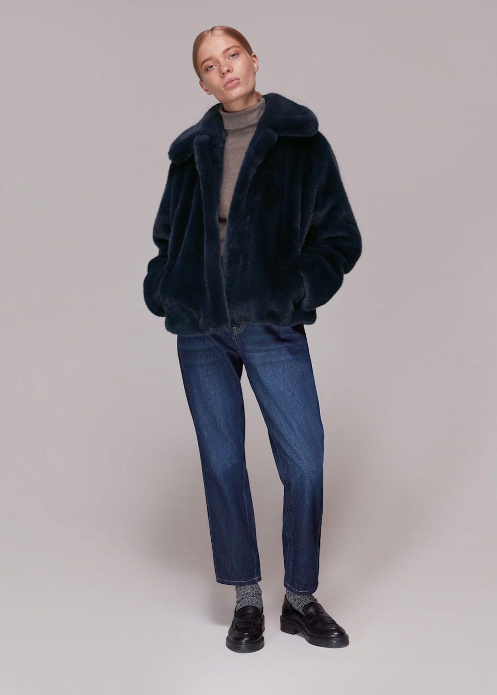 Navy faux fur coat uk shop