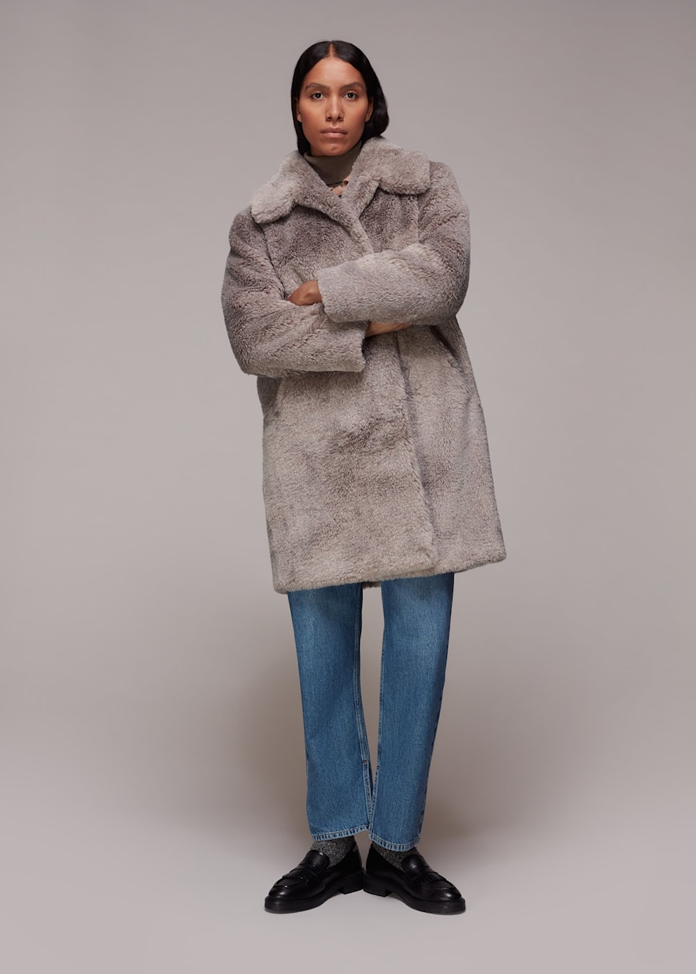 Grey Multi Imogen Faux Fur Coat WHISTLES Whistles US