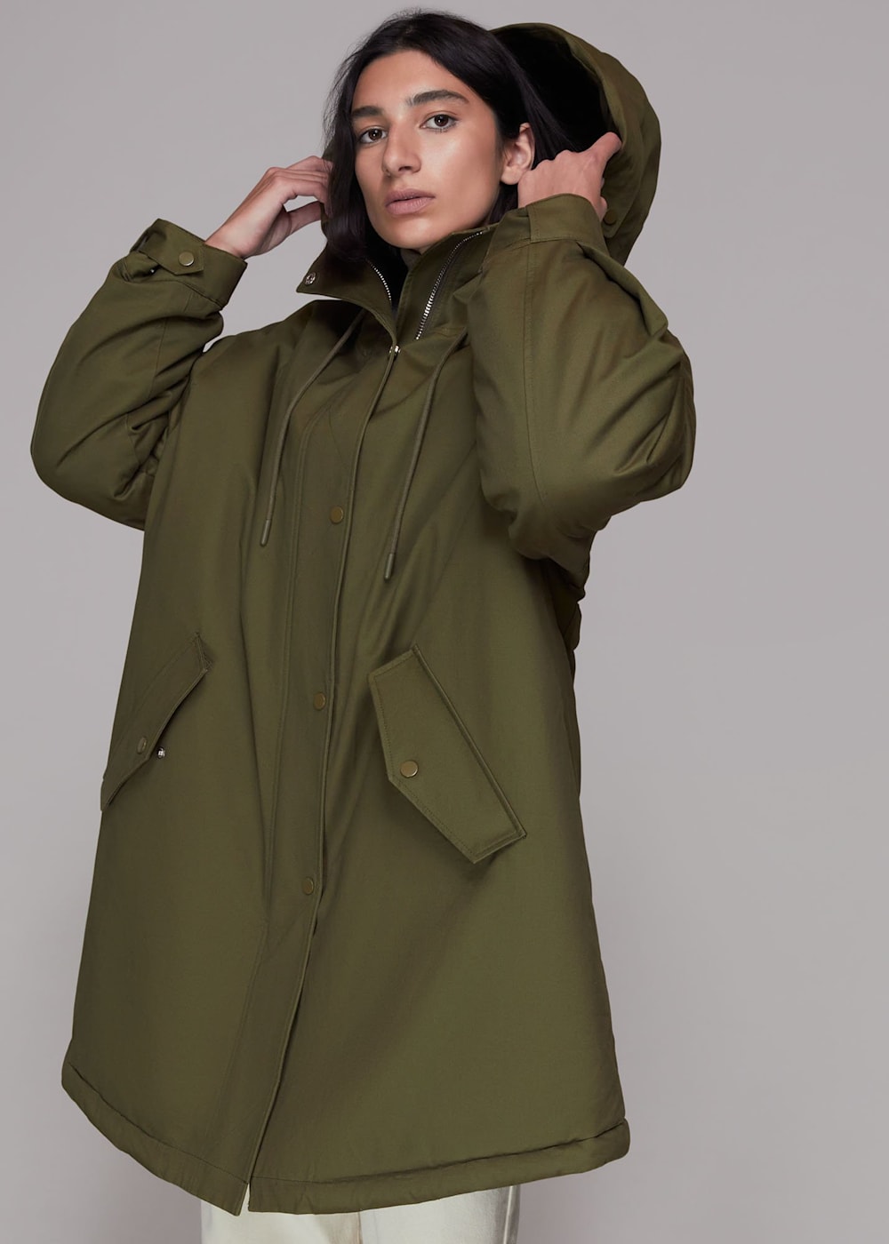 Whistles megan casual parka coat khaki online