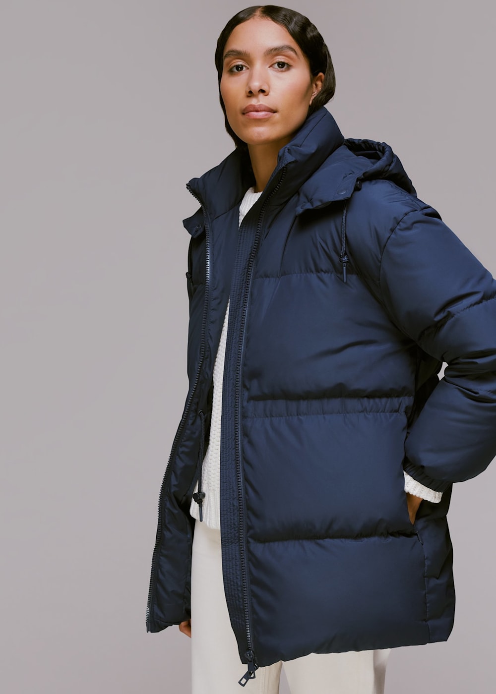 Navy Esme Hooded Down Puffer Coat WHISTLES Whistles UK