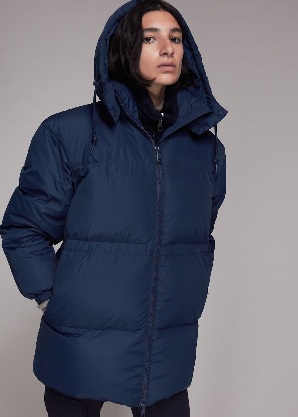 Ladies blue puffer coat best sale