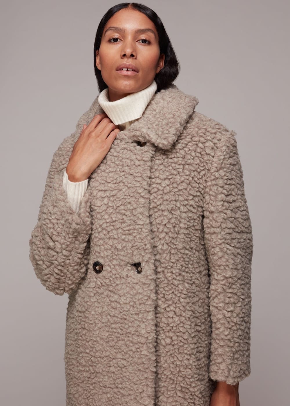 Grey Lottie Teddy Wool Coat WHISTLES Whistles UK