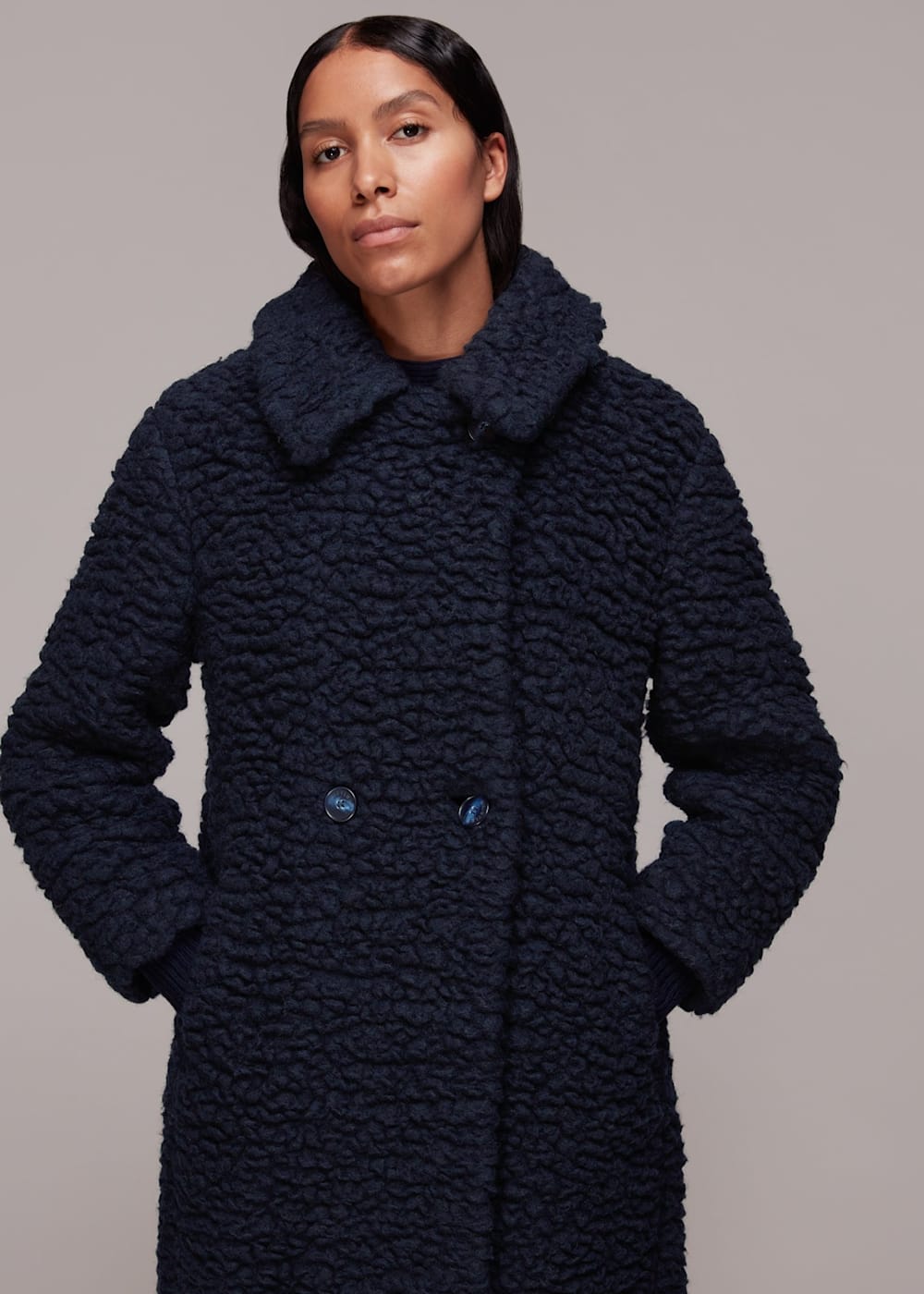 Navy Lottie Teddy Wool Coat WHISTLES Whistles UK