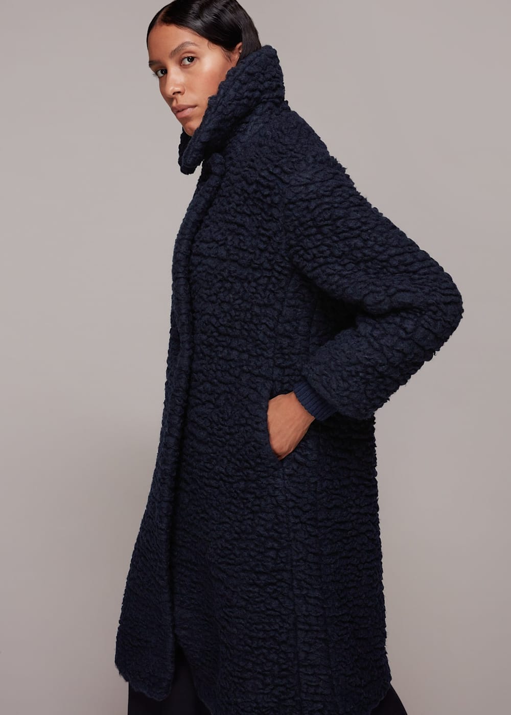 Navy Lottie Teddy Wool Coat WHISTLES Whistles UK