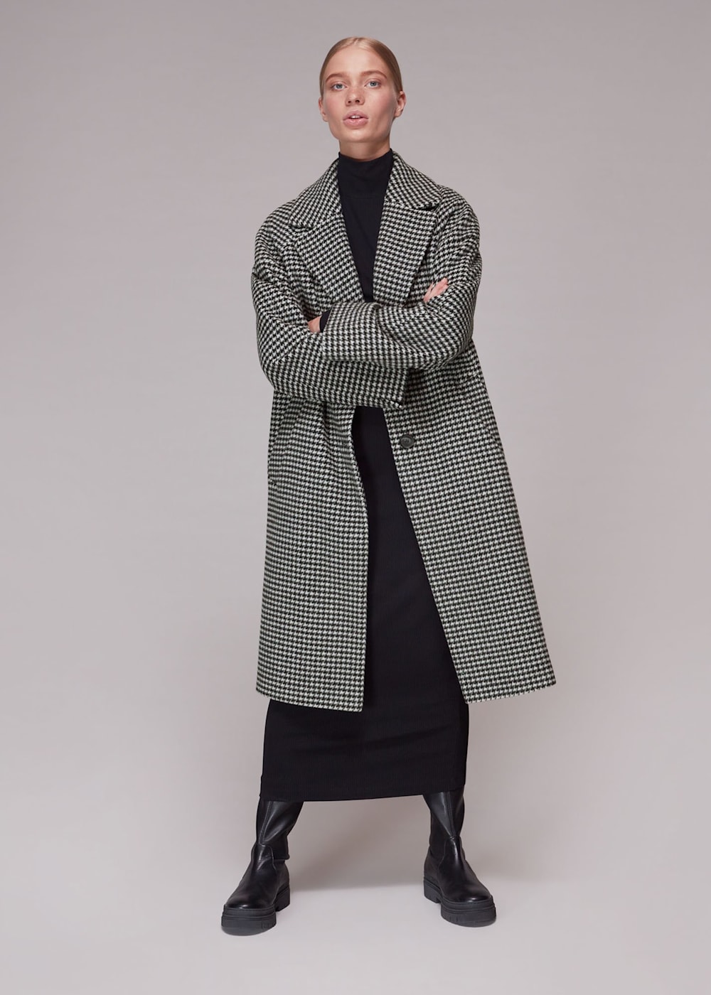 Black And White Mini Check Cocoon Coat WHISTLES Whistles US