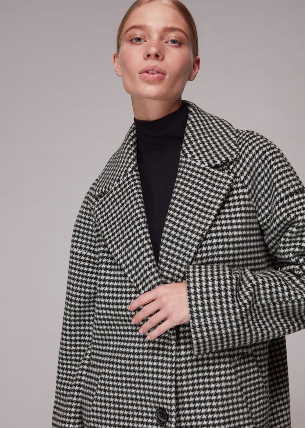 Black And White Mini Check Cocoon Coat WHISTLES Whistles UK