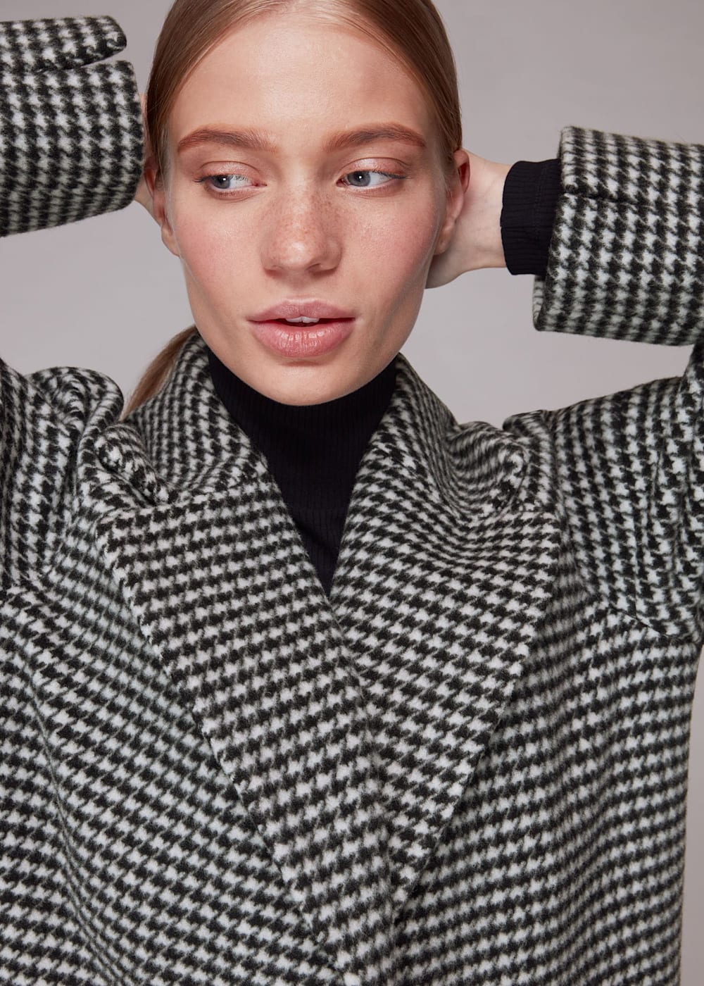 Black And White Mini Check Cocoon Coat | WHISTLES | Whistles Black And White Mini Check Cocoon Coat | WHISTLES | Whistles