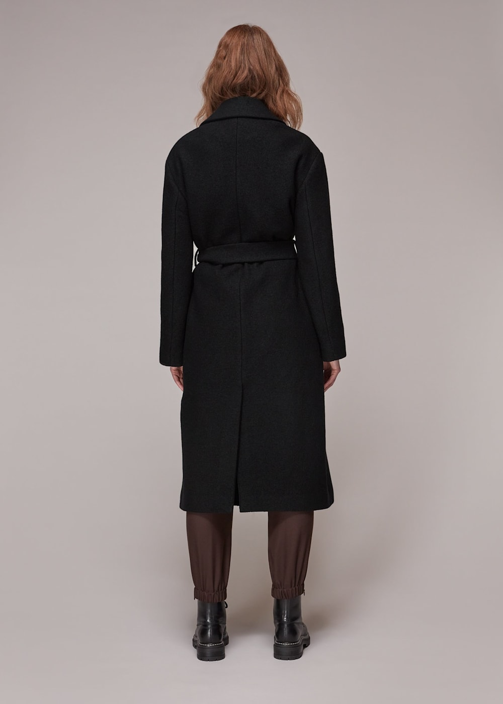 Black Tie Waist Wool Coat WHISTLES Whistles UK