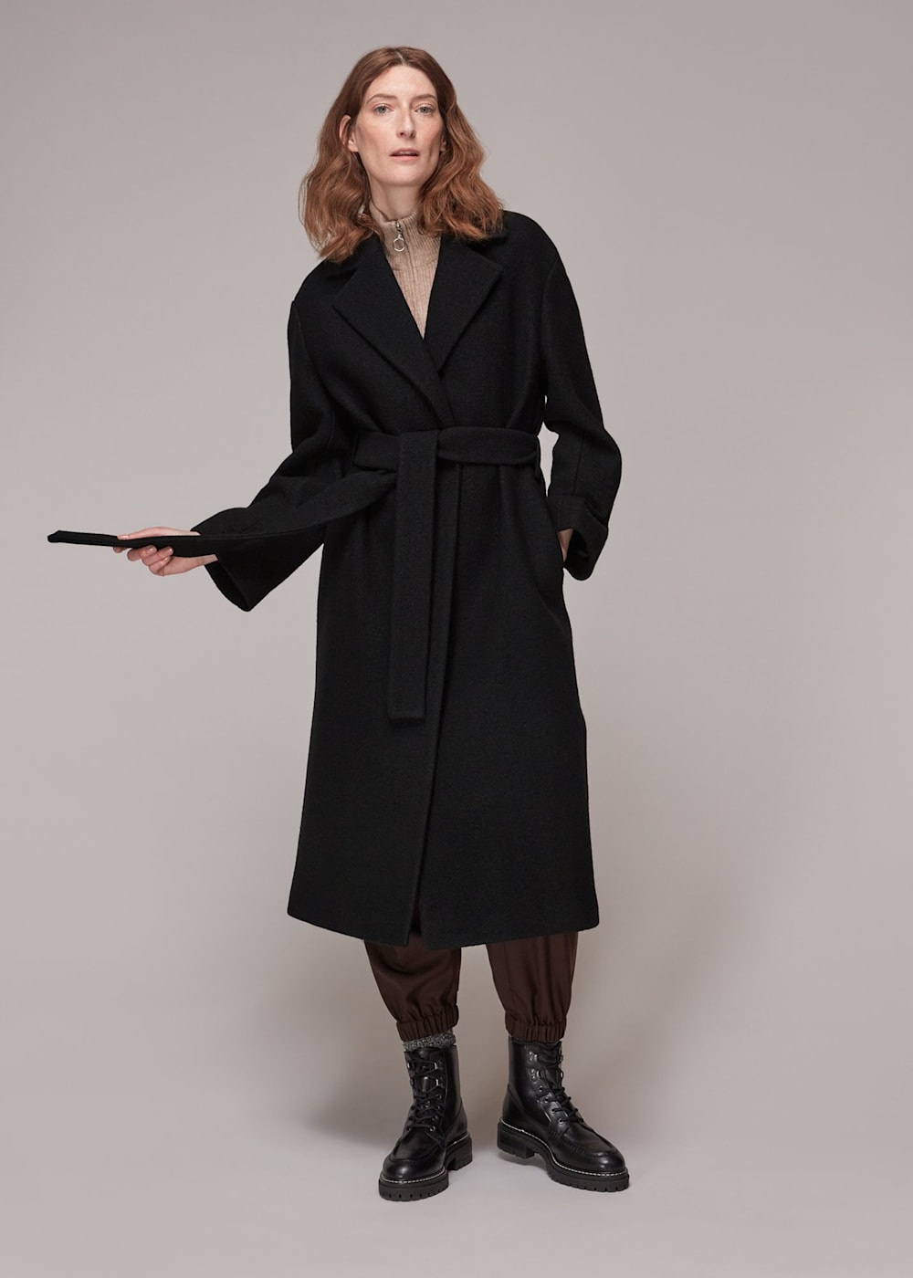 Wool coat tie waist deals