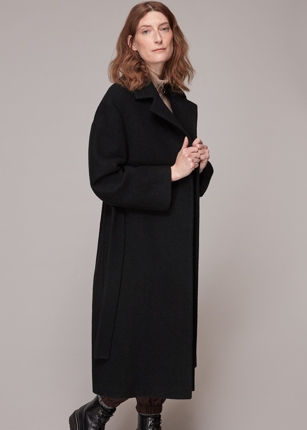 Black coat tie waist discount
