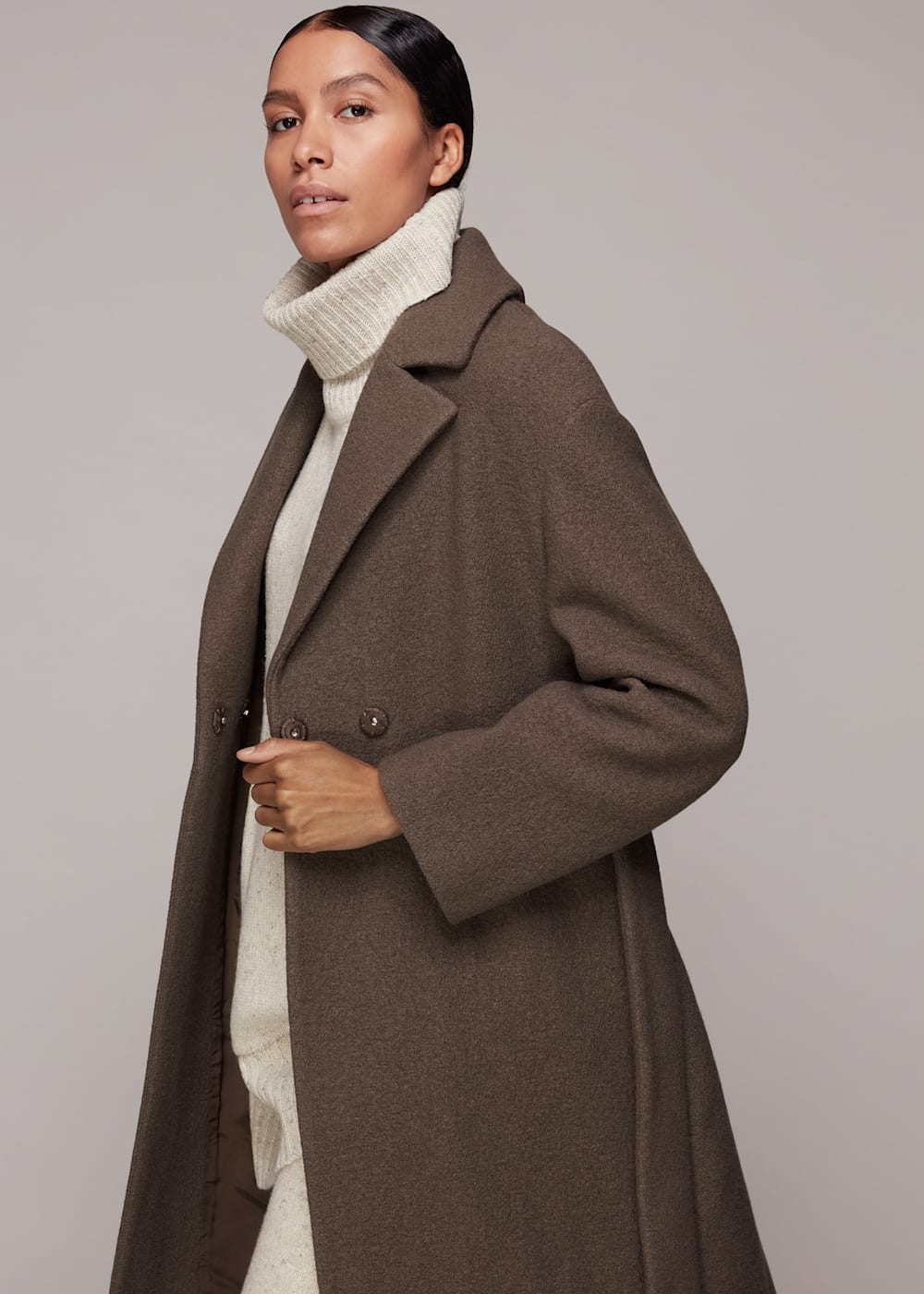 Neutral Tie Waist Wool Coat WHISTLES Whistles UK