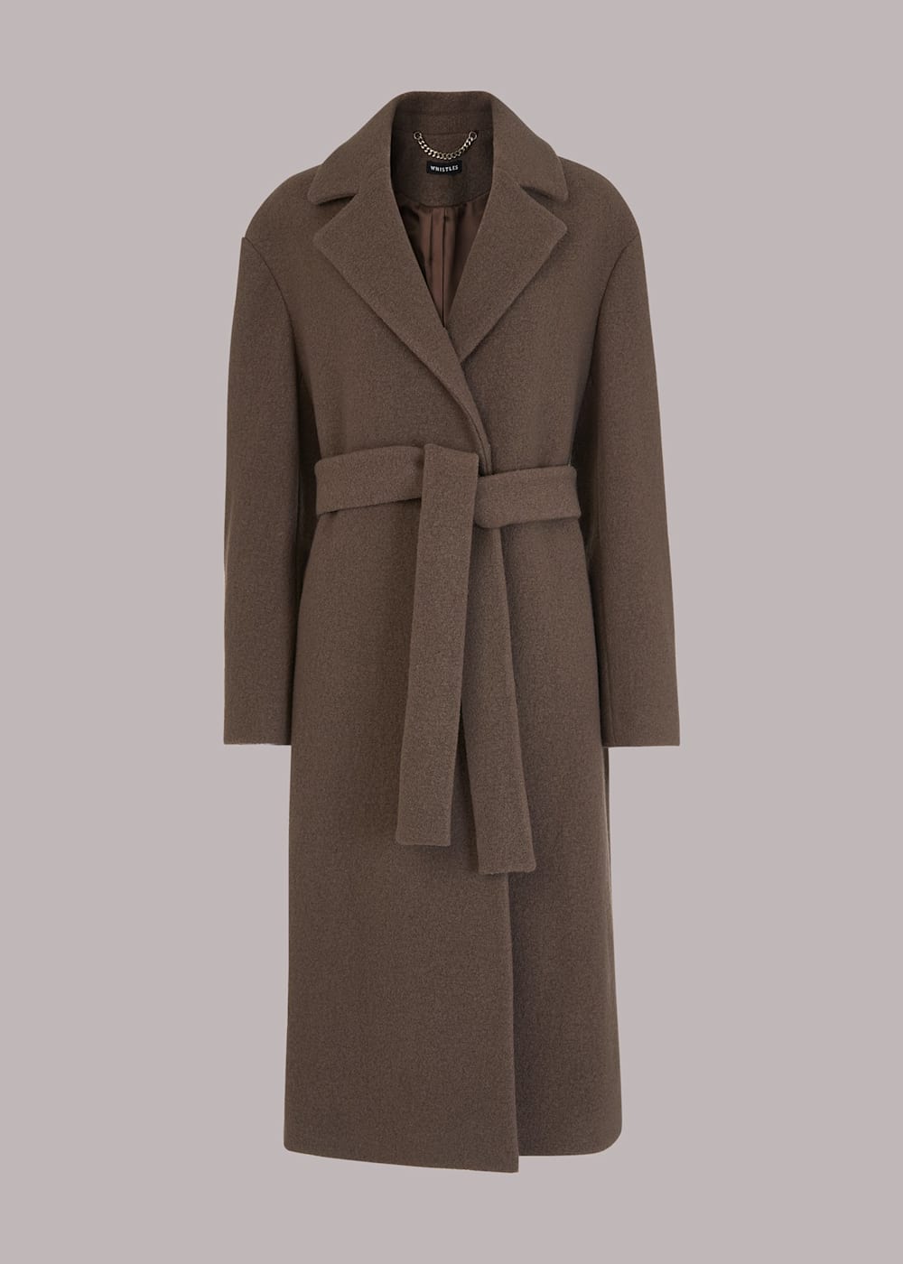 Neutral Tie Waist Wool Coat | WHISTLES | Whistles US |