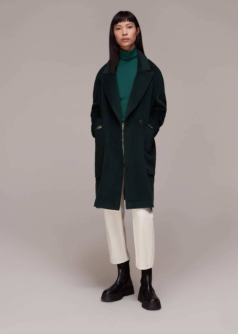 Green Lola Wool Mix Cocoon Coat WHISTLES Whistles UK