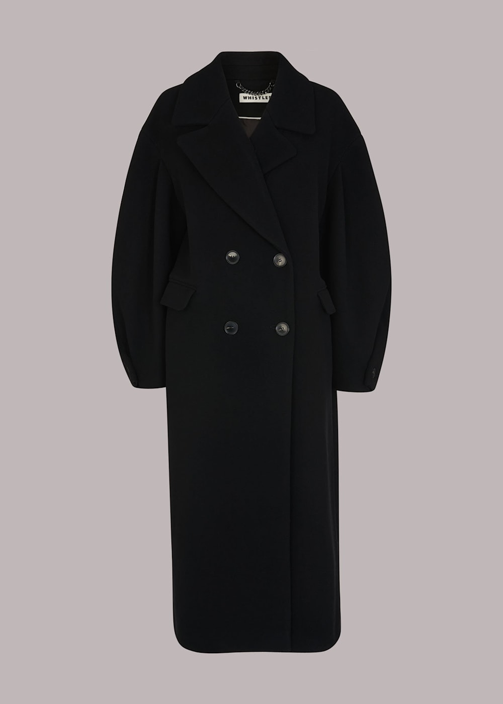 Black Indira Puff Sleeve Wool Coat WHISTLES Whistles UK