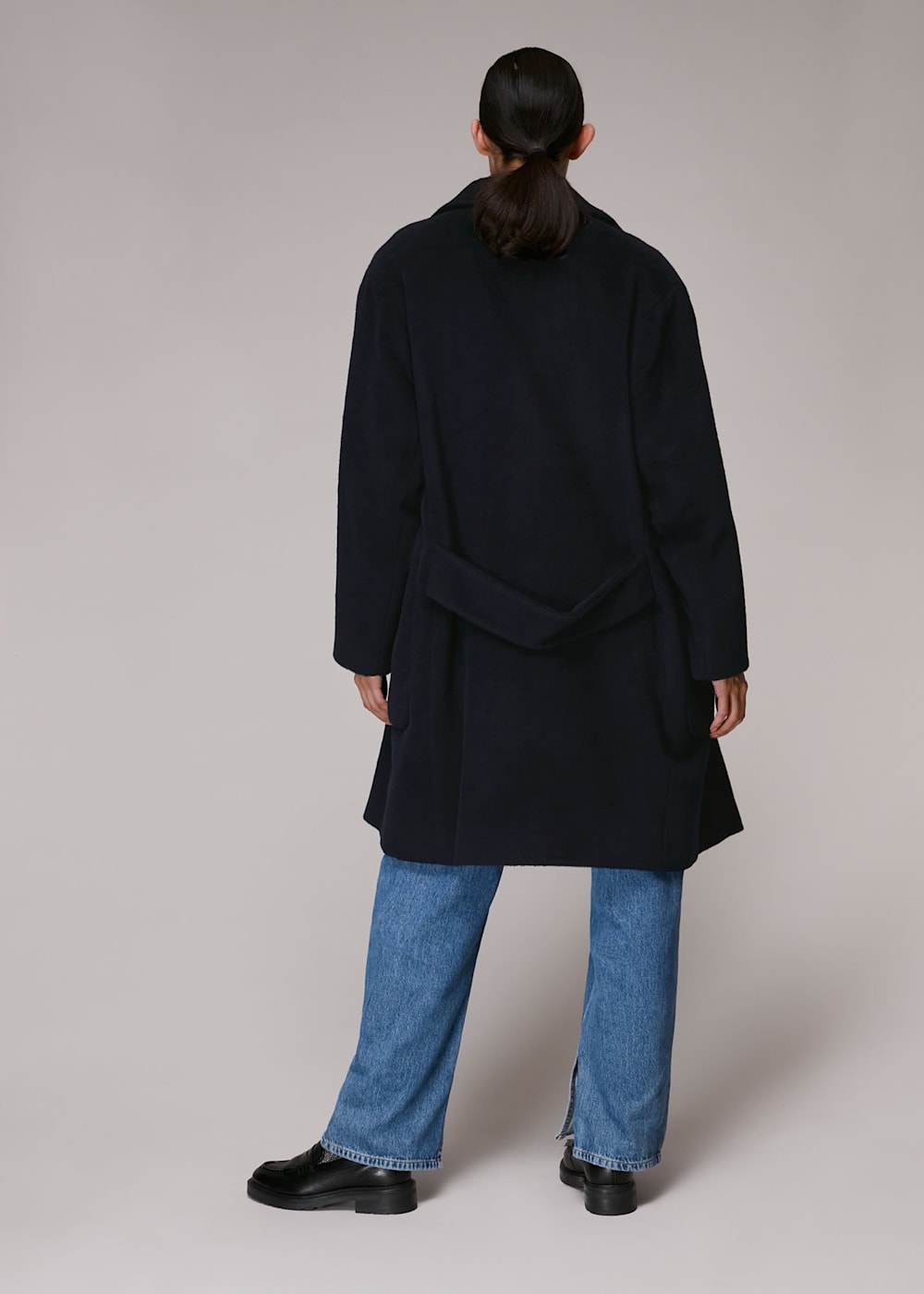 Navy Lola Wool Mix Cocoon Coat | WHISTLES | Whistles US |