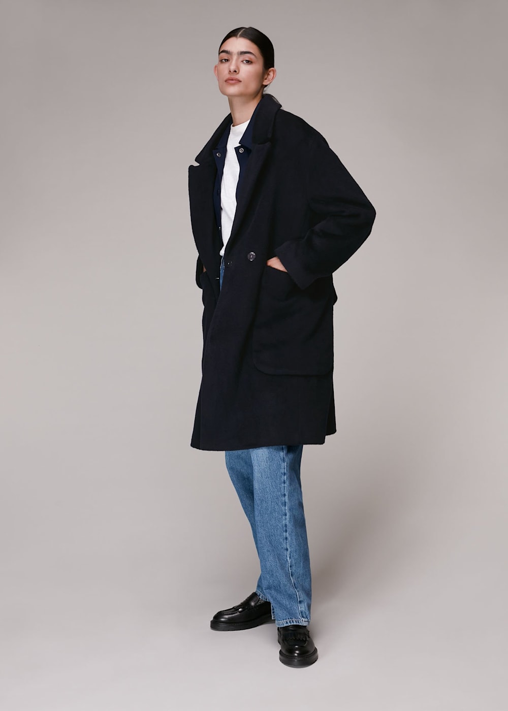 Navy cocoon coat best sale