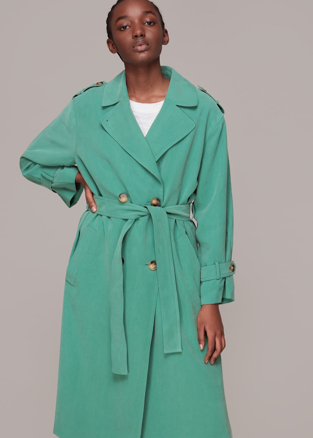 Green Riley Trench Coat WHISTLES Whistles UK