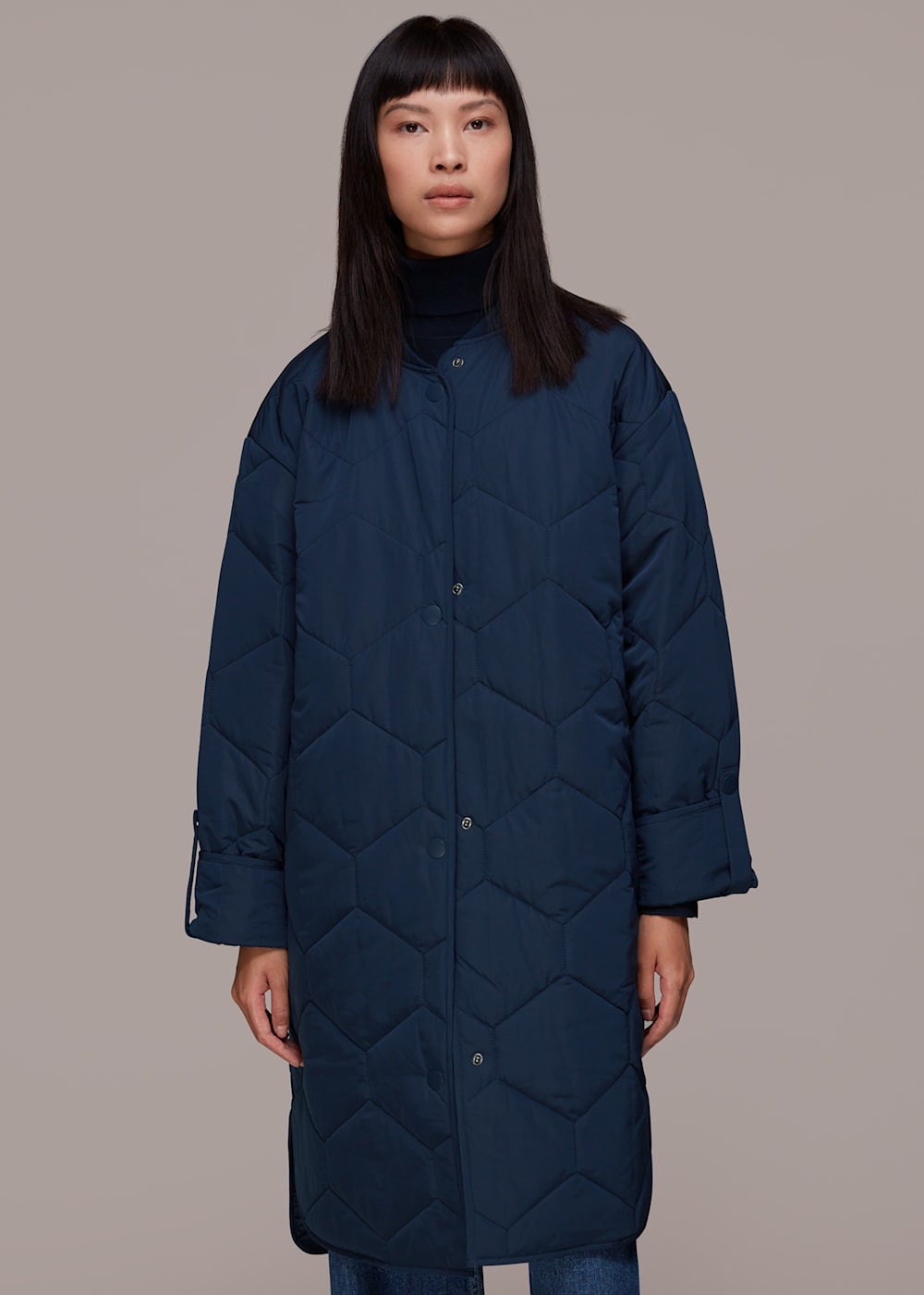 Long navy padded coat shop