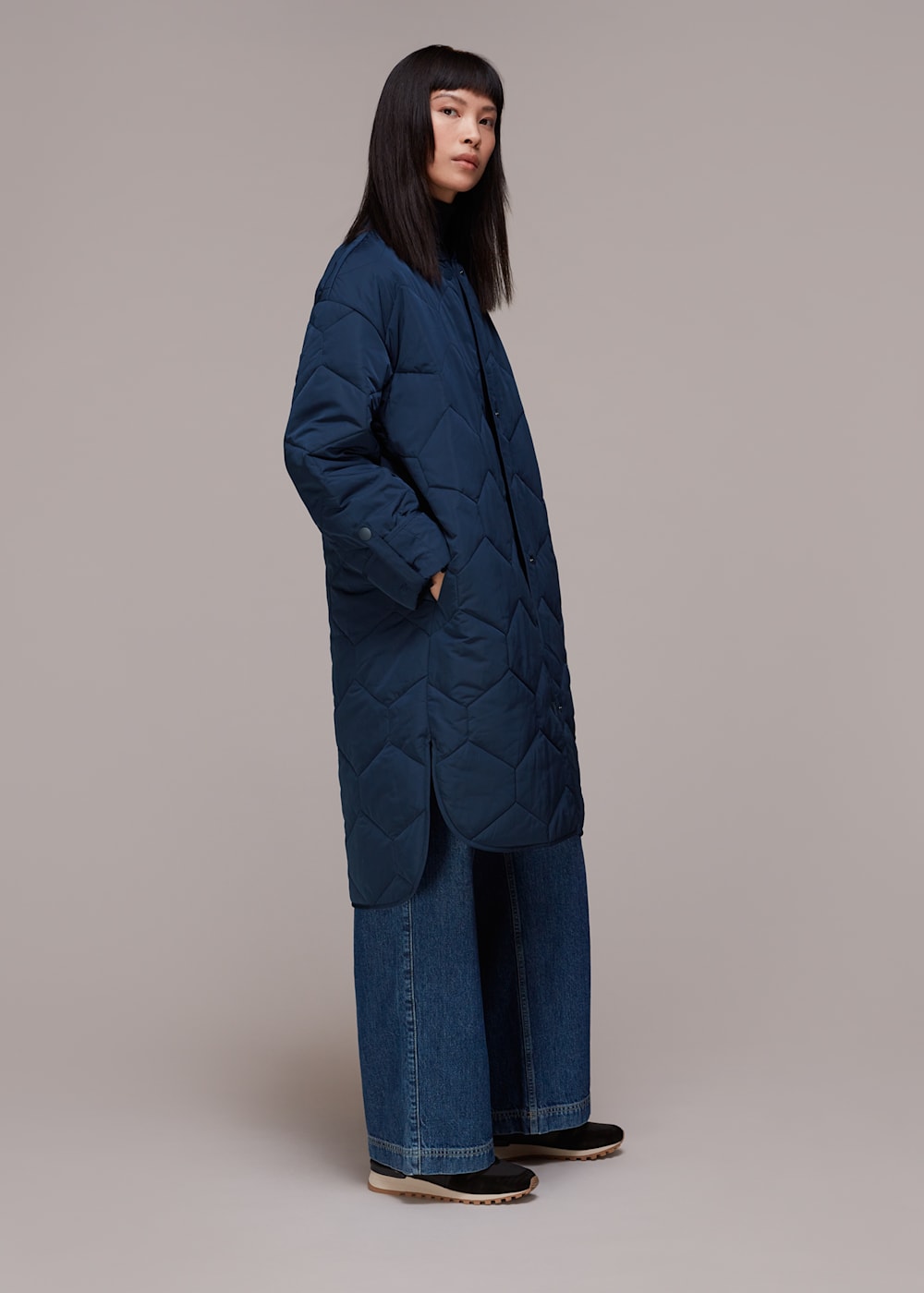Navy padded longline coat online