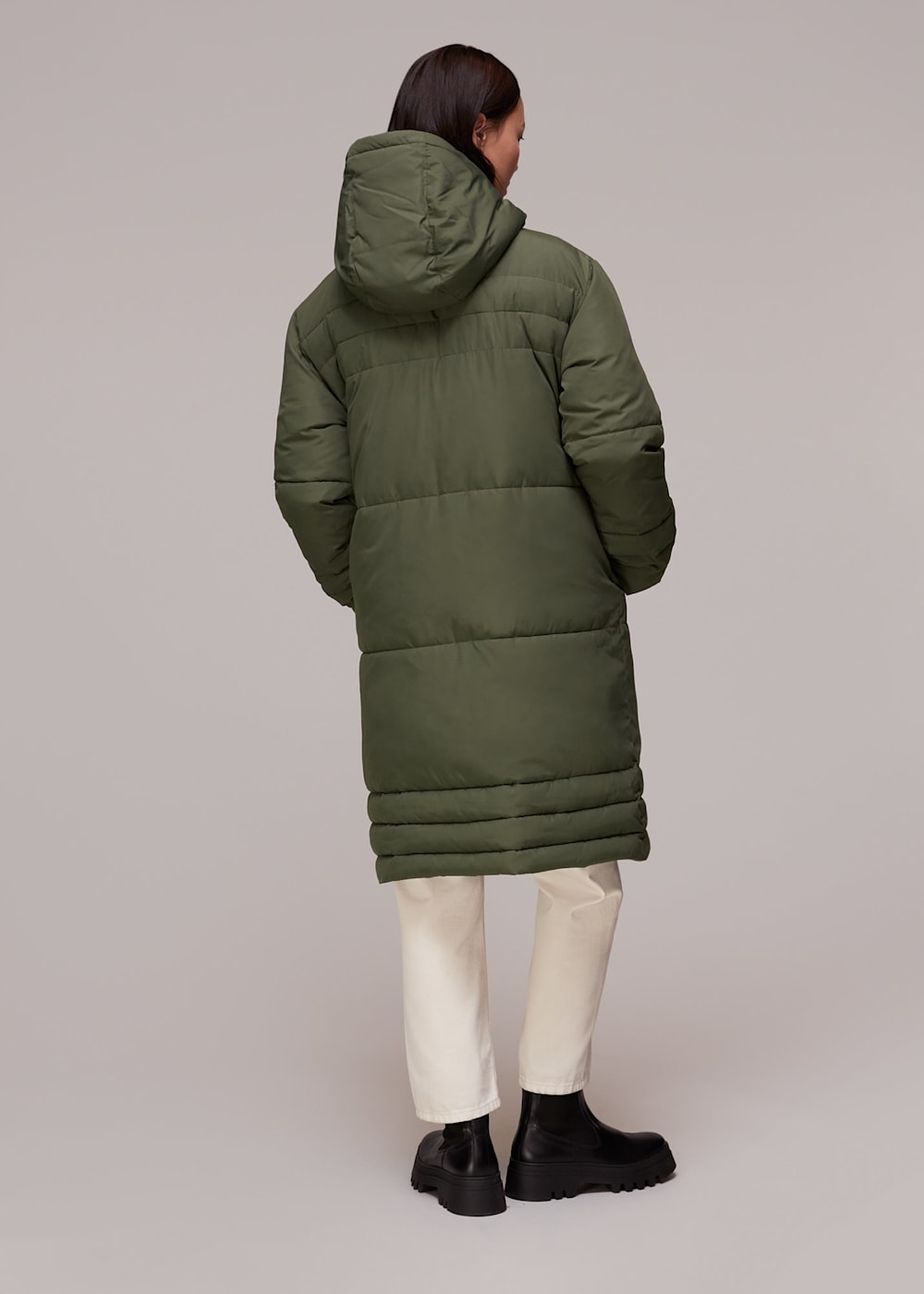 Khaki longline puffer coat new arrivals