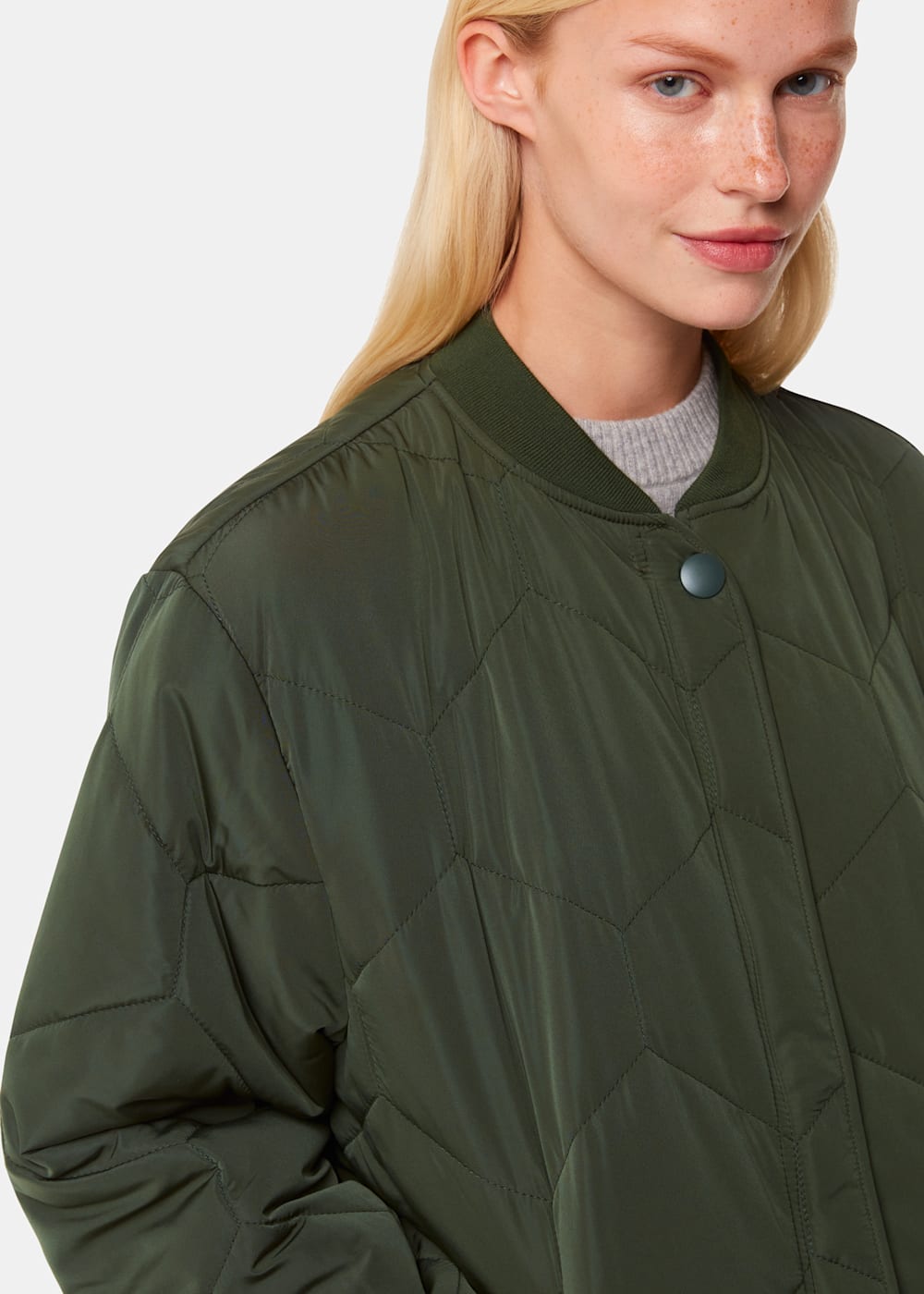 Khaki Ida Short Quilted Coat WHISTLES Whistles UK