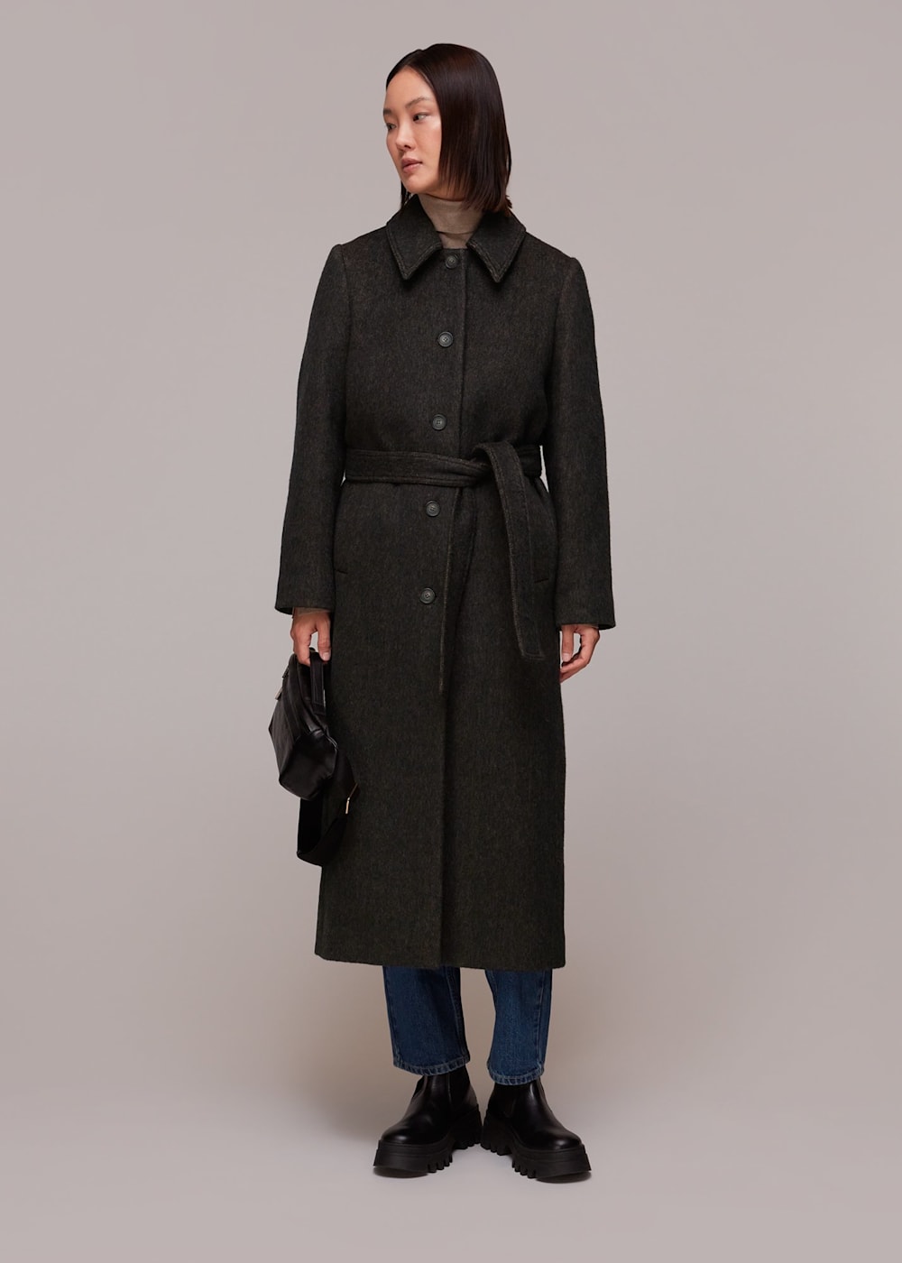Brown Wool Blend Textured Coat WHISTLES Whistles UK