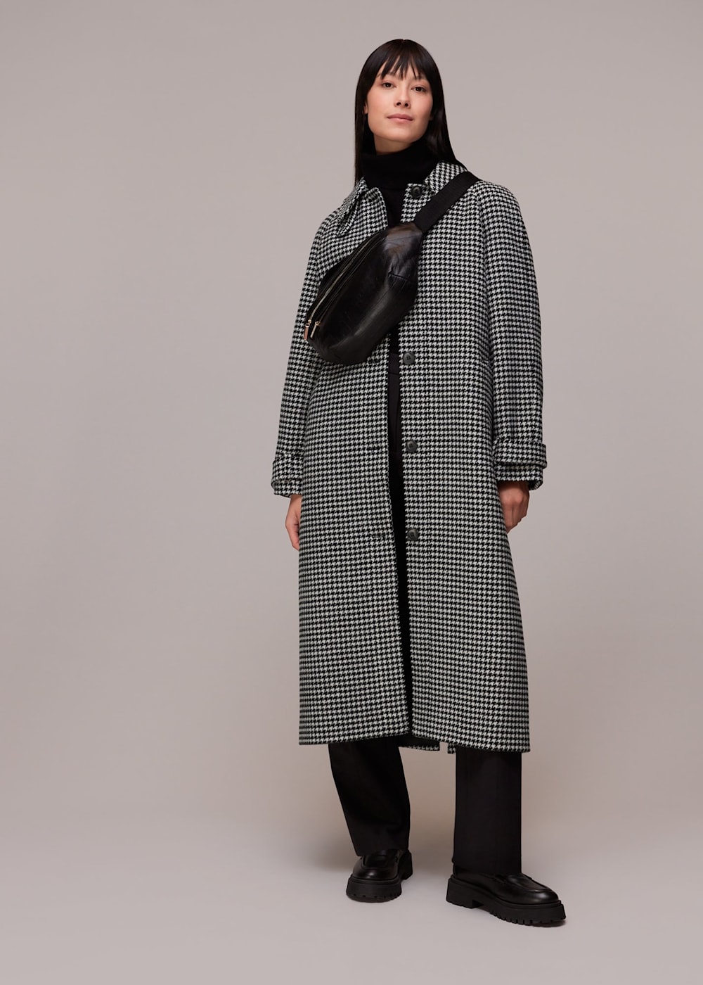 Black and white wool coat deals