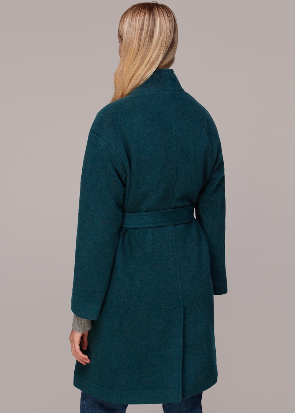 Green Funnel Neck Wool Wrap Coat Whistles Whistles UK