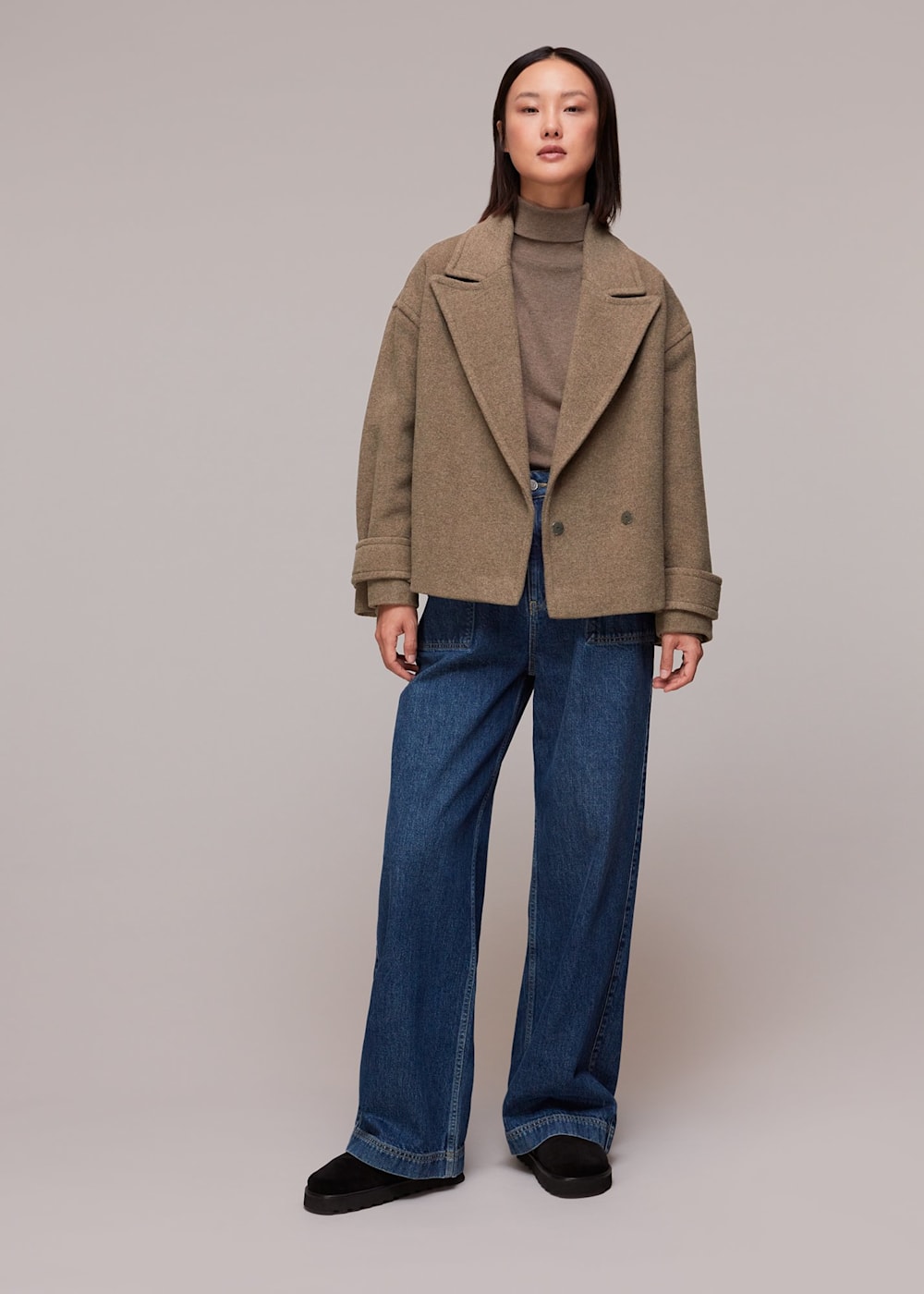 Crop wool coat clearance
