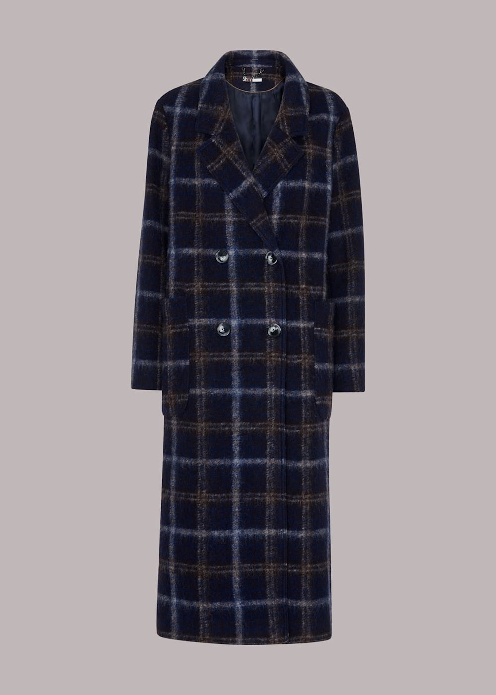 Navy checked coat hotsell
