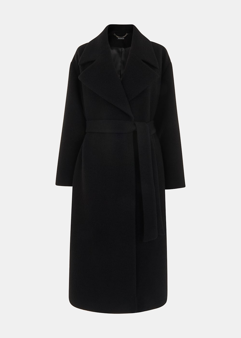 Black wrap wool coat sales
