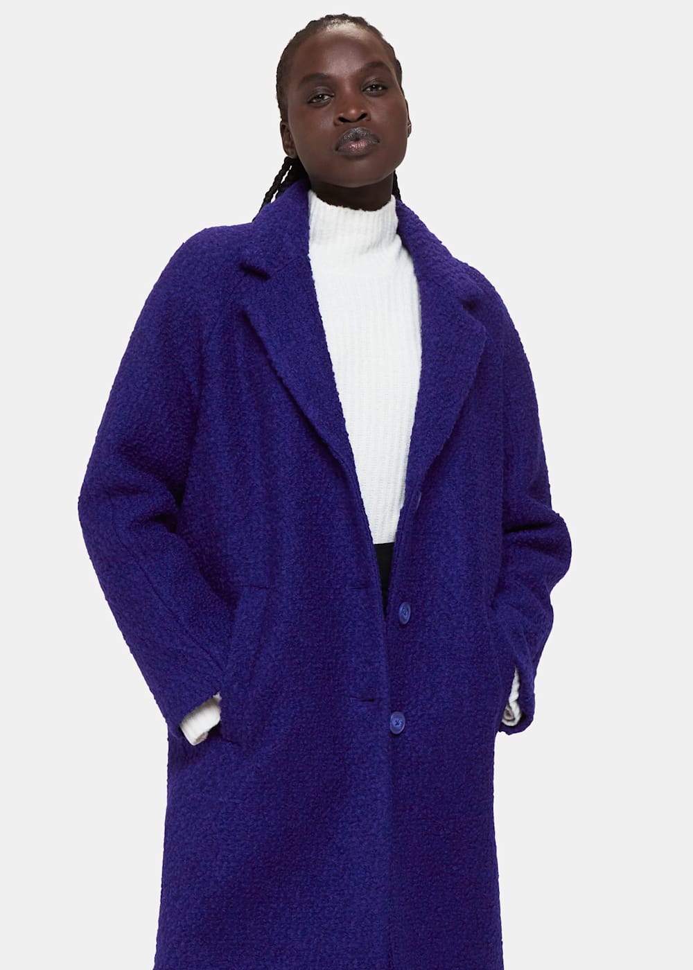 Light blue boucle coat top