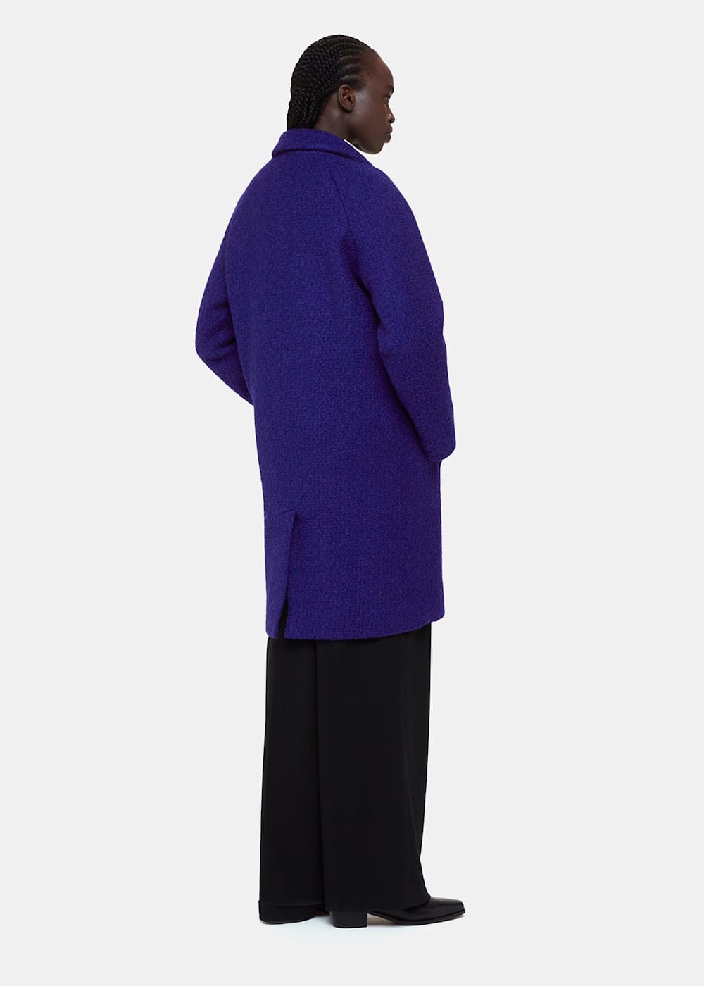 Blue Wool Boucle Coat | Single Breasted | Relaxed Fit Blue Wool Boucle Coat | Single Breasted | Relaxed Fit