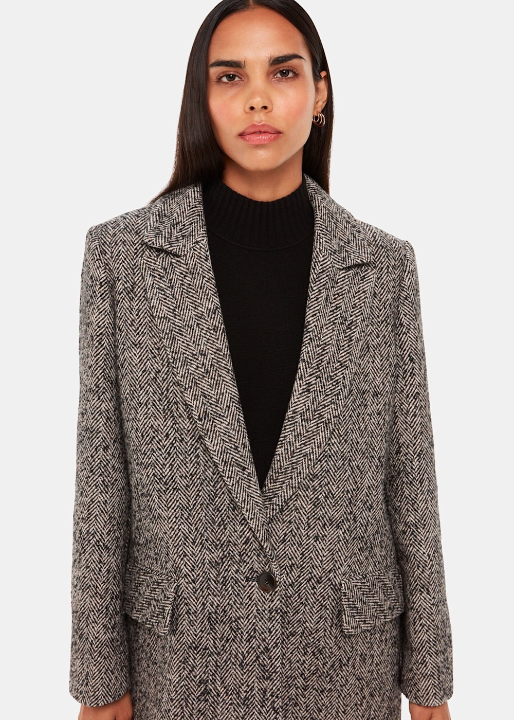 Whistles Noa Herringbone Short Coat Brown/Multi Size 12
