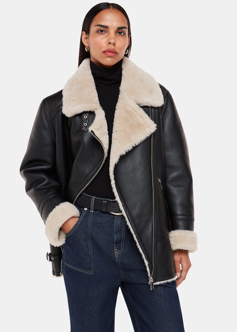 Whistles Black Faux Fur Aviator Whistles Black Faux Fur Aviator