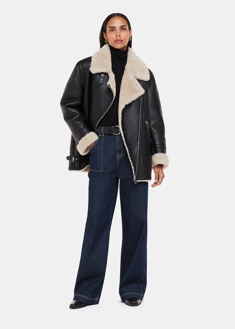 Black aviator fur jacket clearance
