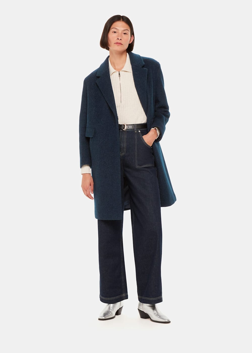 Teal boucle coat top