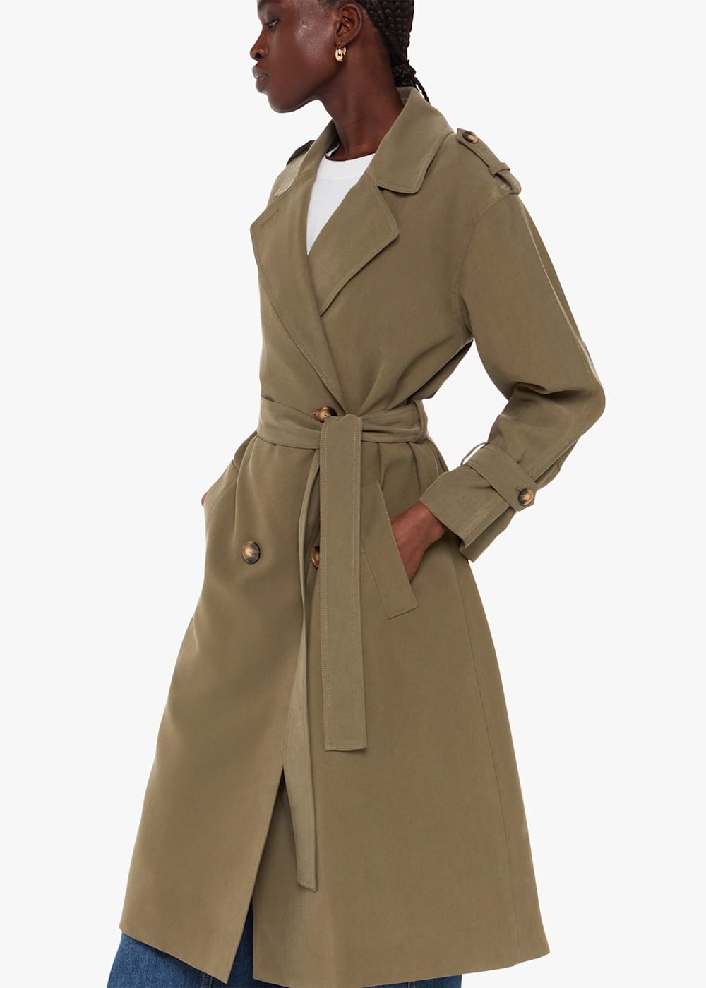 Long khaki trench coat sales