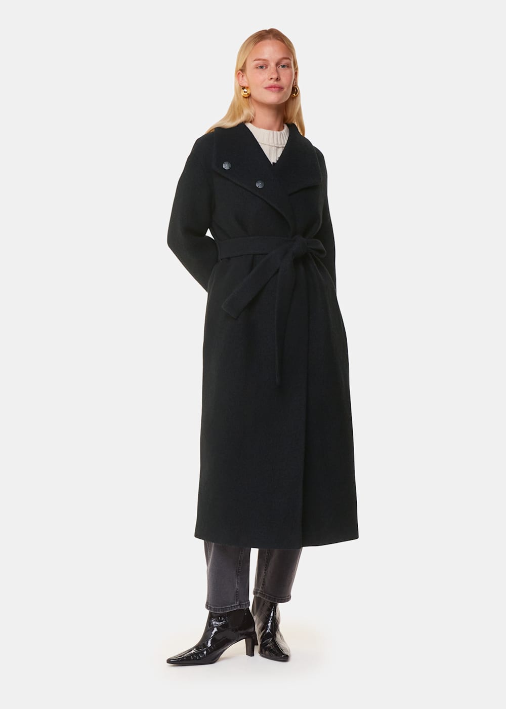 Funnel coat clean wool black hot sale