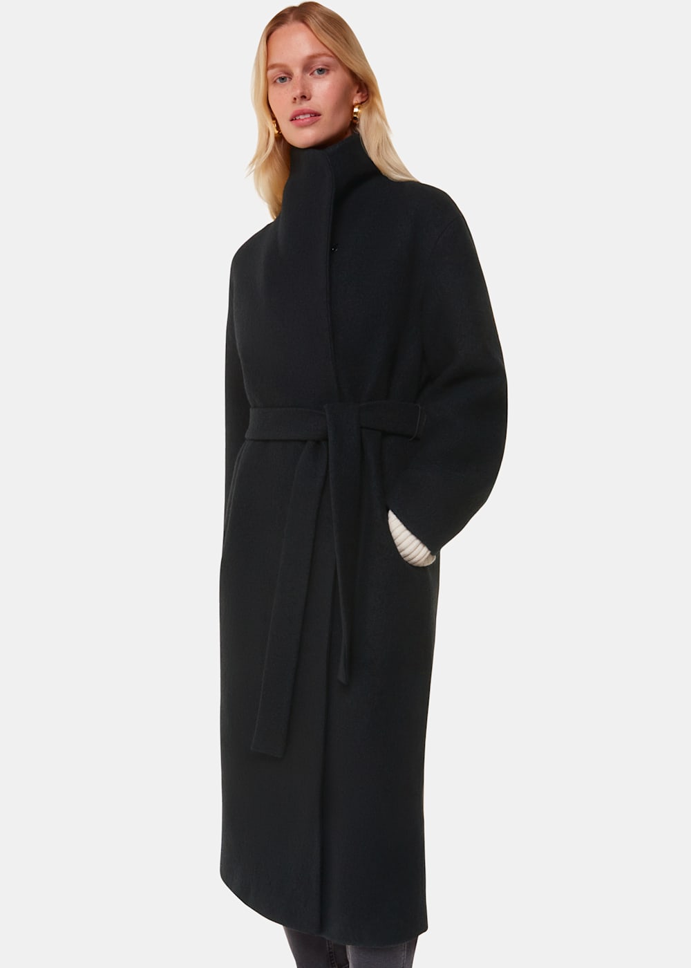 Womens black funnel neck coat sales