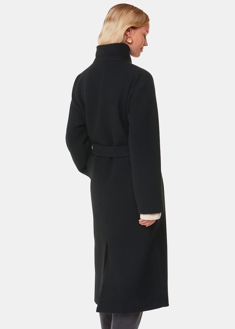 Black Morgan Funnel Neck Coat WHISTLES Whistles ROW