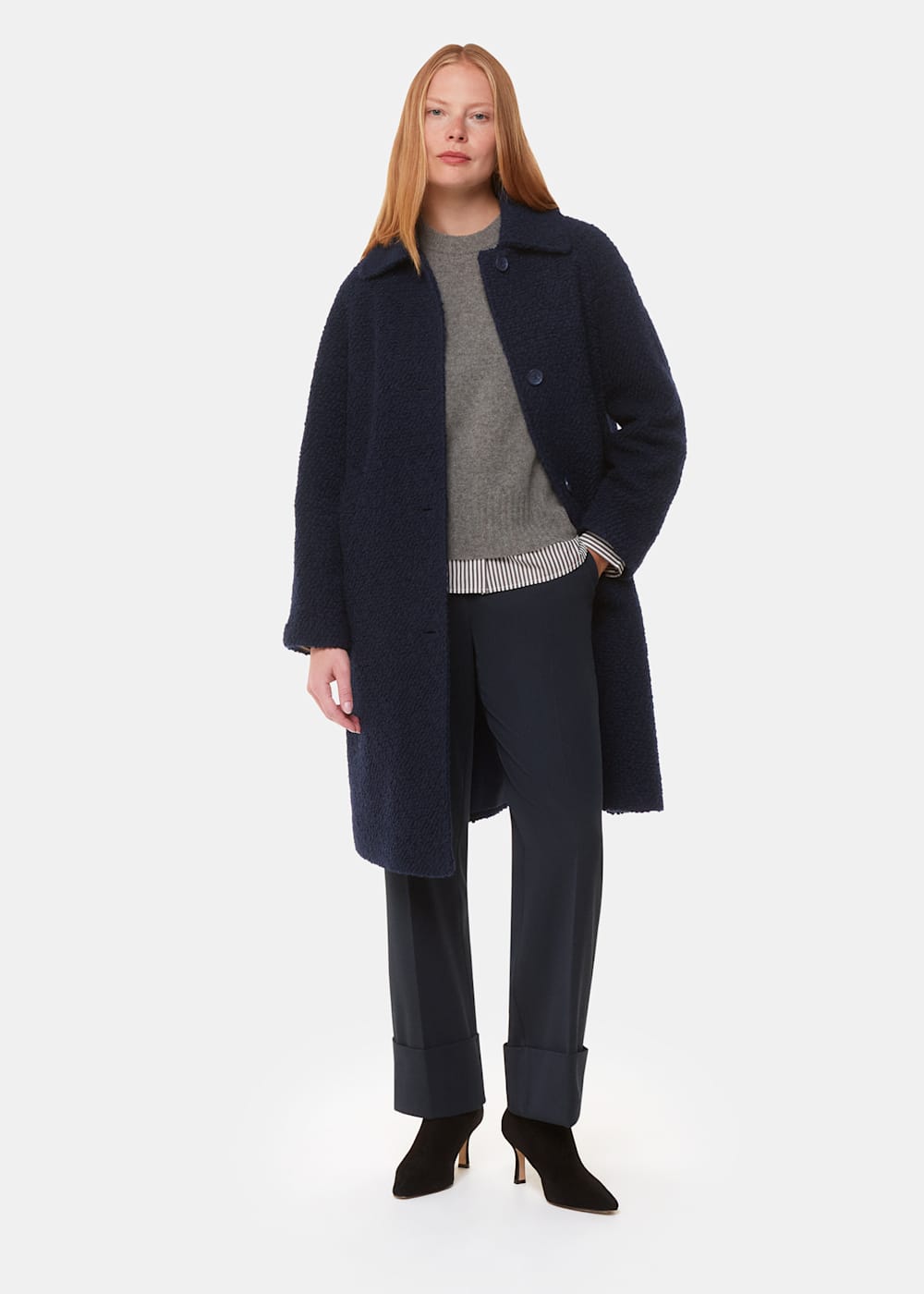 Navy Romy Boucle Coat WHISTLES Whistles US
